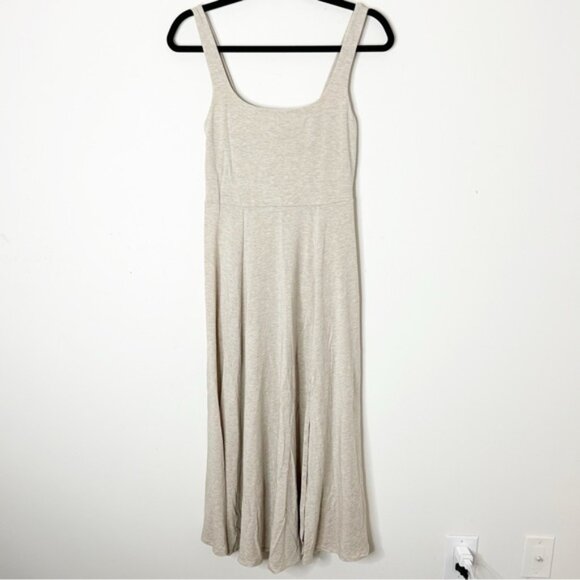 ARITZIA WILFRED Market Slit Dress Square neck Midi Tank jersey beige Size Small - Picture 2 of 15